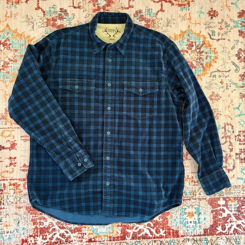 Cabela’s Outfitter Series Blue Check Corduroy-Feel Shirt Size Large